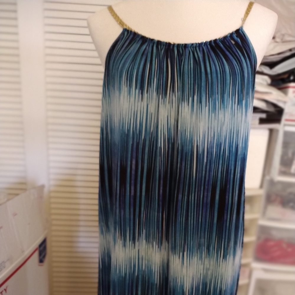Seven Island Blue and Gold Maxi Dress Size 1X